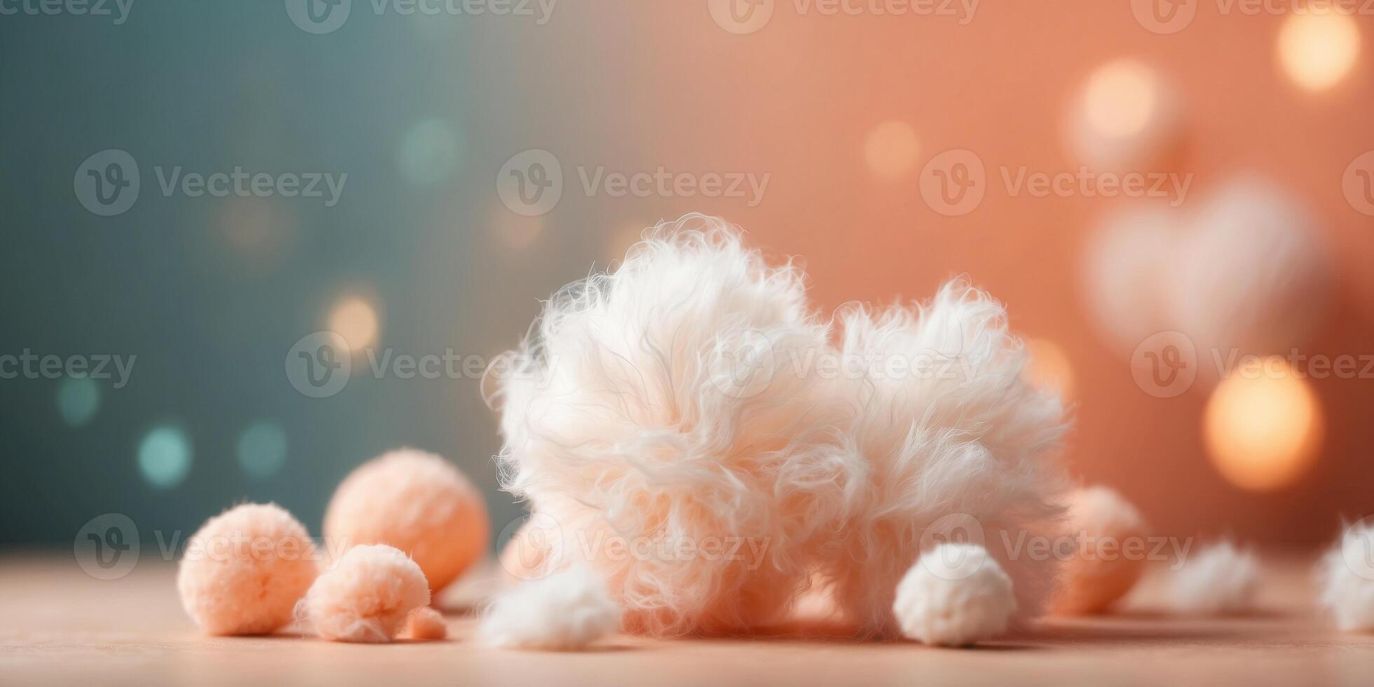 Fluffy White Cotton Ball on Peach Fuzz Background Minimalist Modern Tone Trendy Hue for Softness and Comfort Concepts. photo