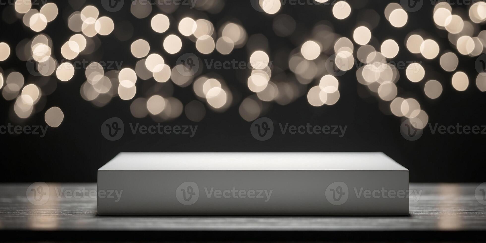 An black white empty podium scene for a product presentation with lights. photo