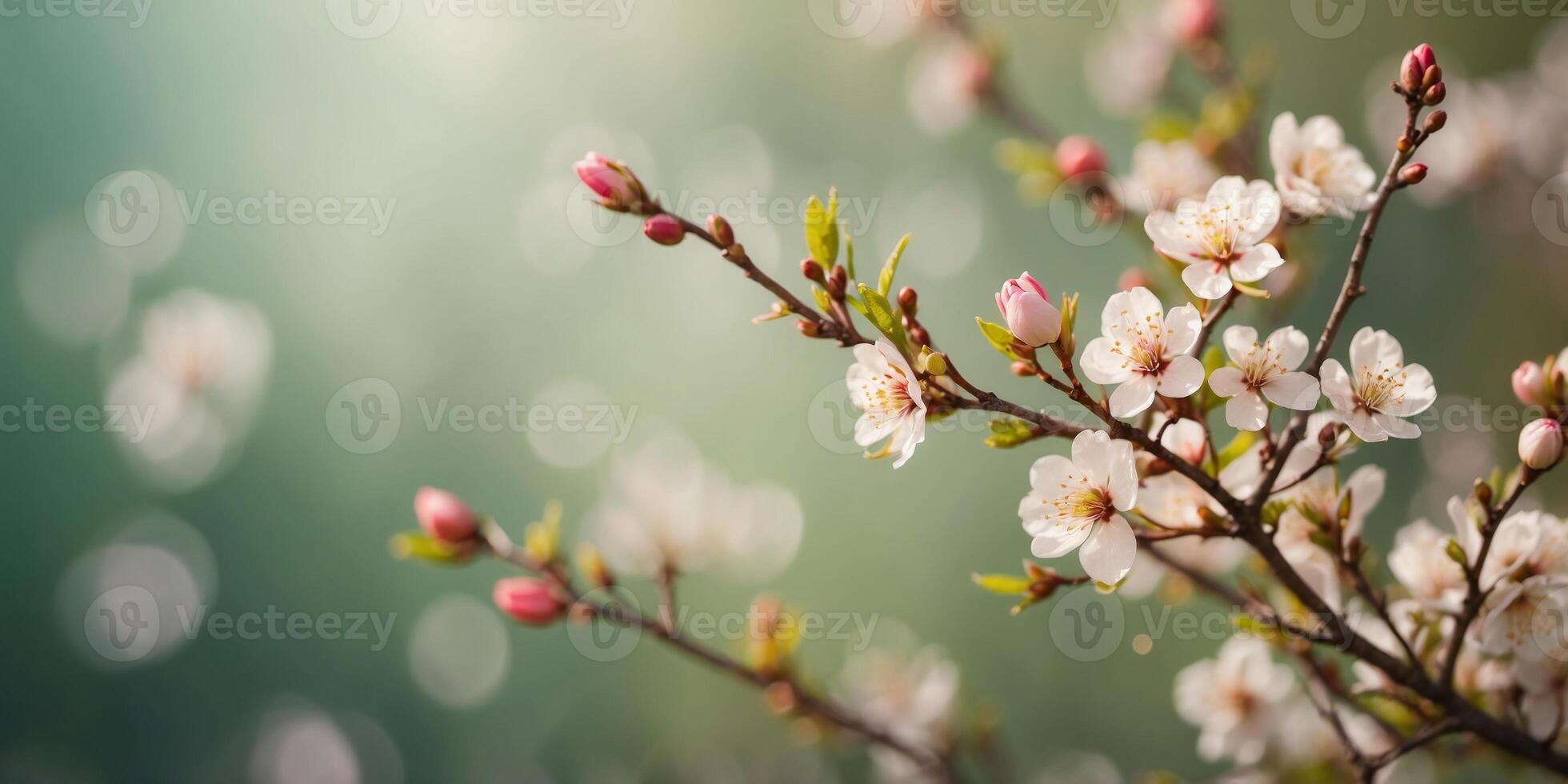 Beautiful spring nature background with lovely blossom on green background. photo