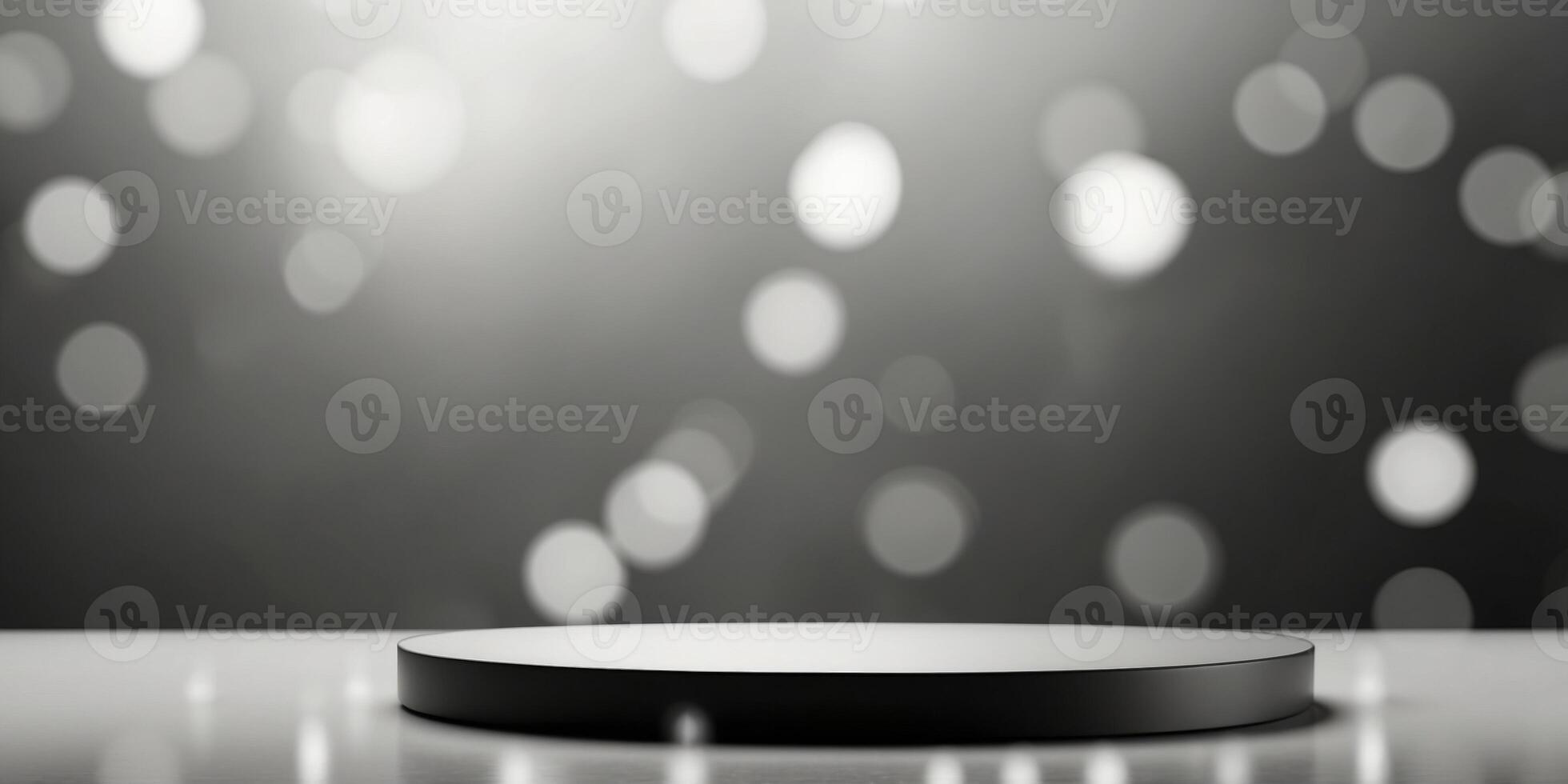 An black white empty podium scene for a product presentation with lights. photo