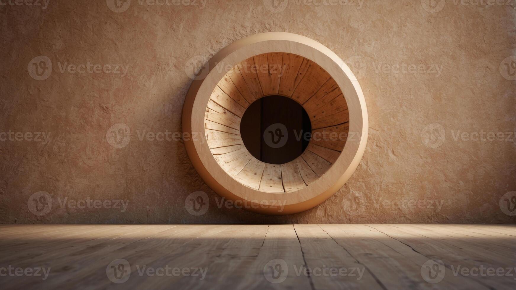A brown wall featuring a prominent hole in the center. photo