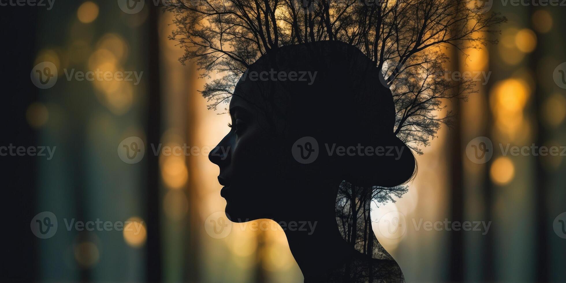 silhouette of a head with the forest in inside. photo