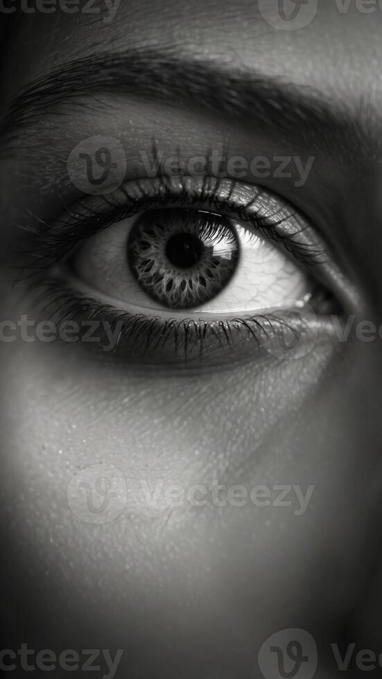 Dramatic Black and White Close Up of an Intense Conceptual Eye. photo