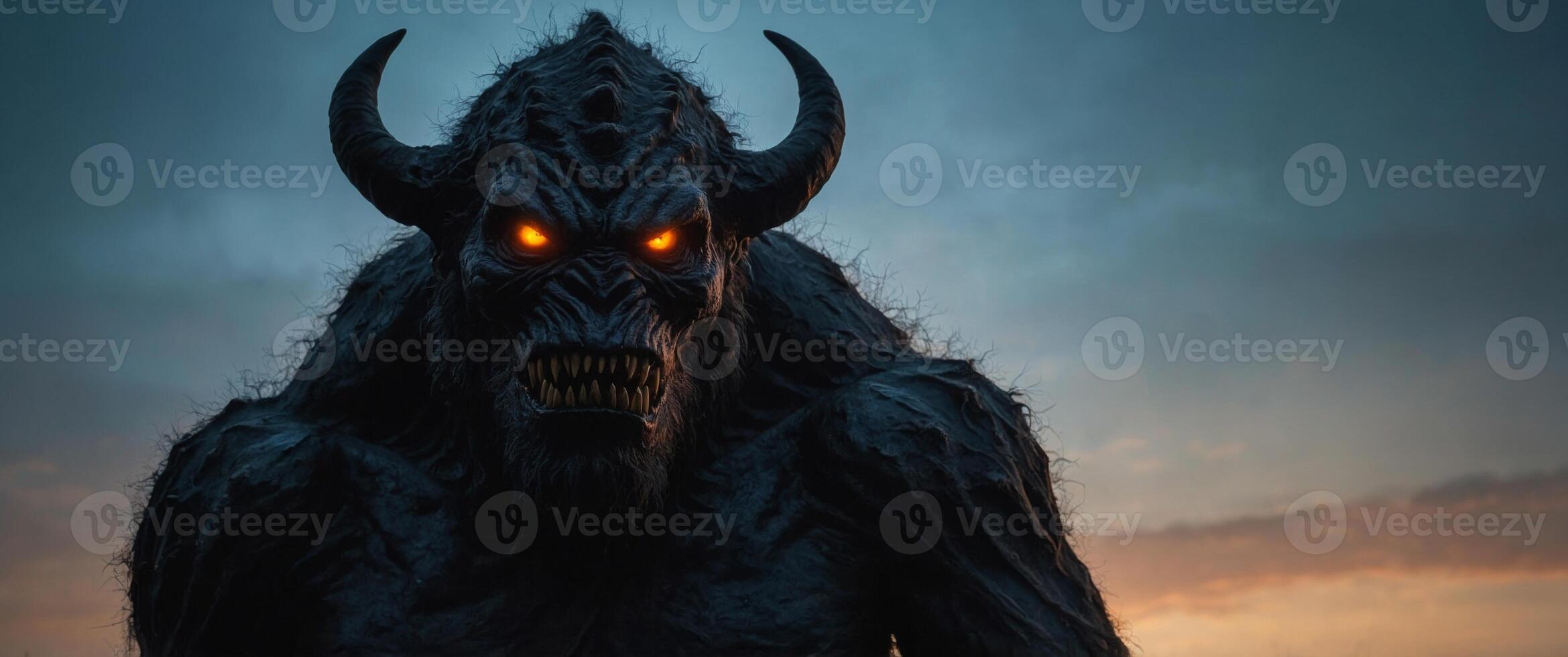 Black silhouette of a monster in background. photo
