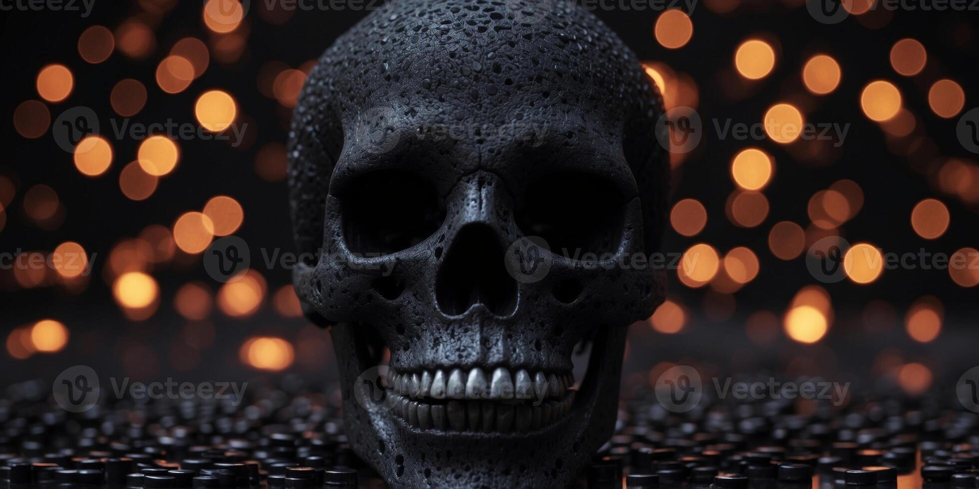 skull composed of numbers with bit effect black background. photo