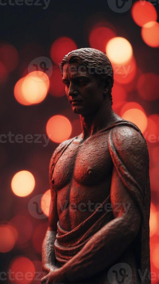 a statue with red light coming out of it. photo