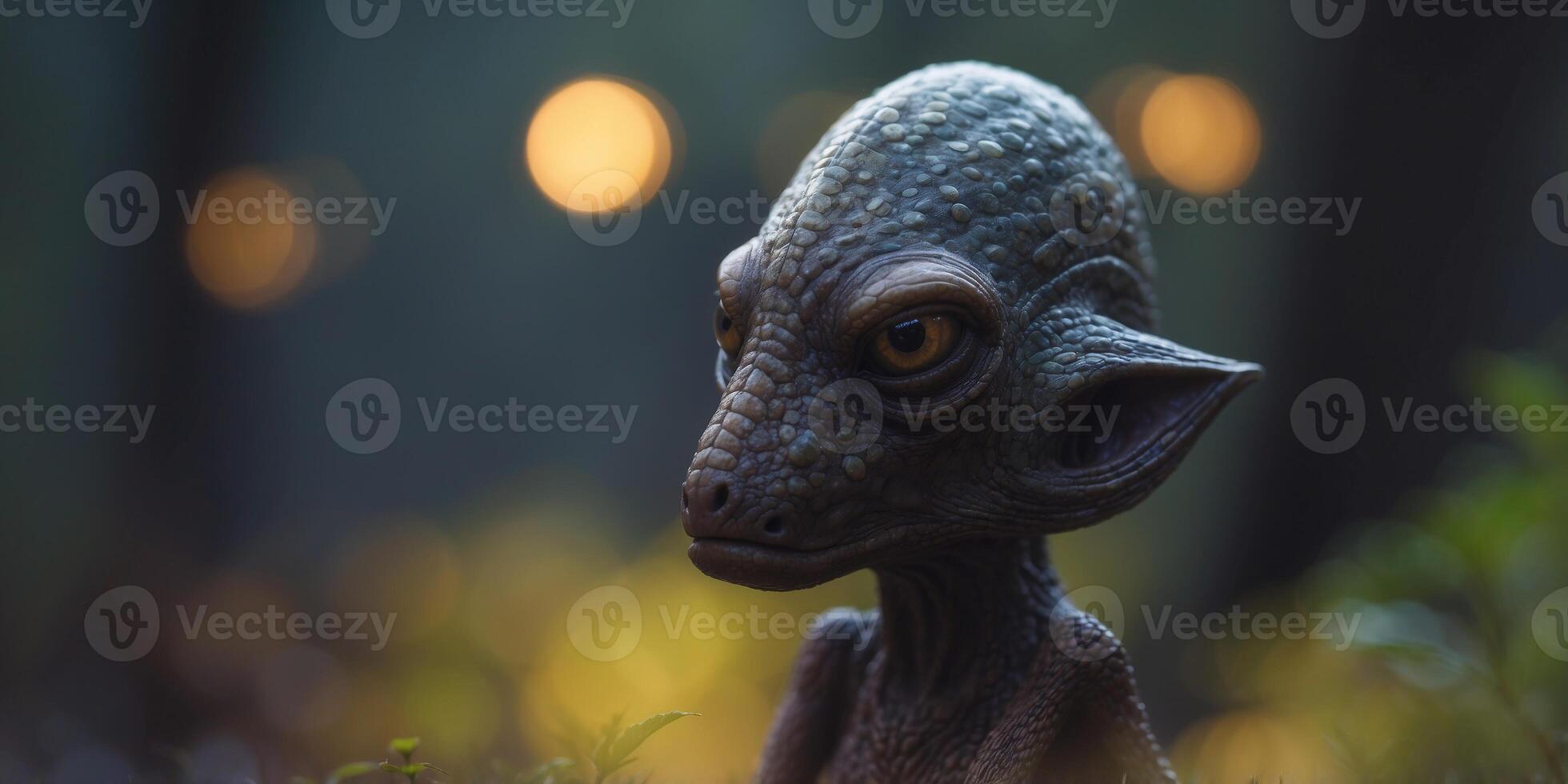 Mysterious alien creature with intense gaze. photo