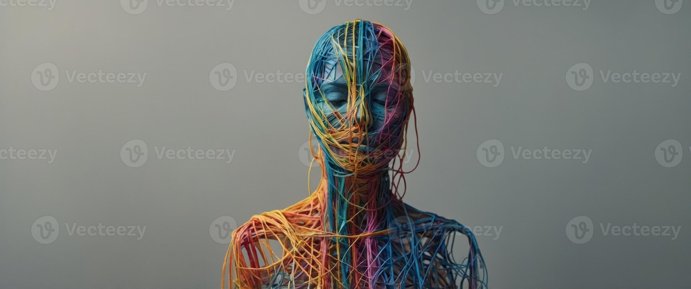 Abstract Human Form Wrapped in Colorful Strings. photo