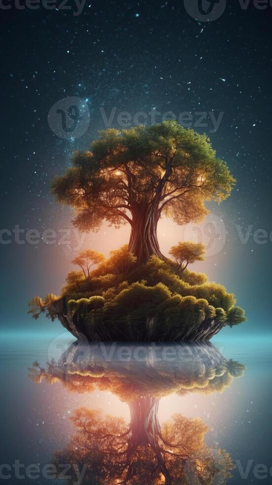 A floating island where the trees are made of stardust and the air hums with magic. photo