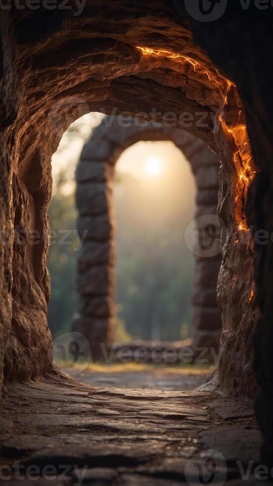 A portal shaped like an ancient keyhole, opening to a world of shifting dimensions. photo