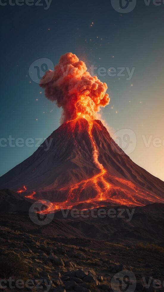 A volcano that erupts dreams, each one taking form and floating into the sky. photo