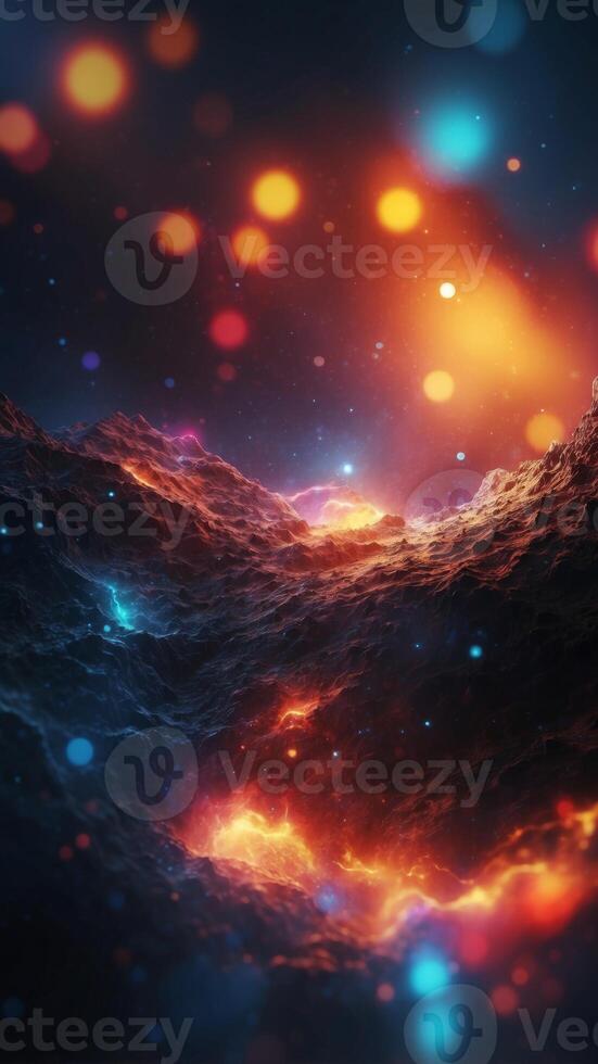 A neon storm lighting up the surface of a distant planet, casting vibrant colors. photo
