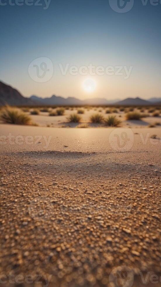 Vast Desert Landscape Under a Clear Blue Sky. photo