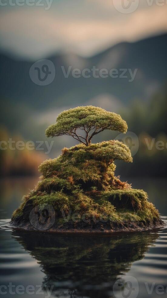 A floating island where the ground is covered in glowing moss and the air hums with magic. photo