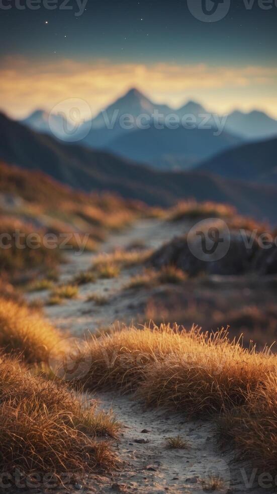 A mountain range where the peaks are living creatures, migrating across the land. photo