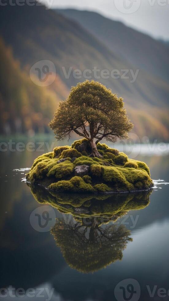 A floating island where the ground is covered in glowing moss and the air hums with magic. photo