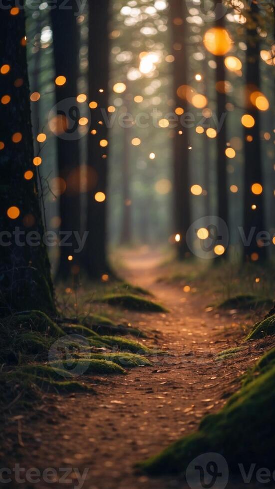 A forest where the trees communicate with each other through pulses of light. photo