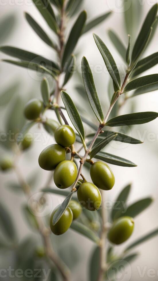 Olive branch with olives simple line art drawing. photo