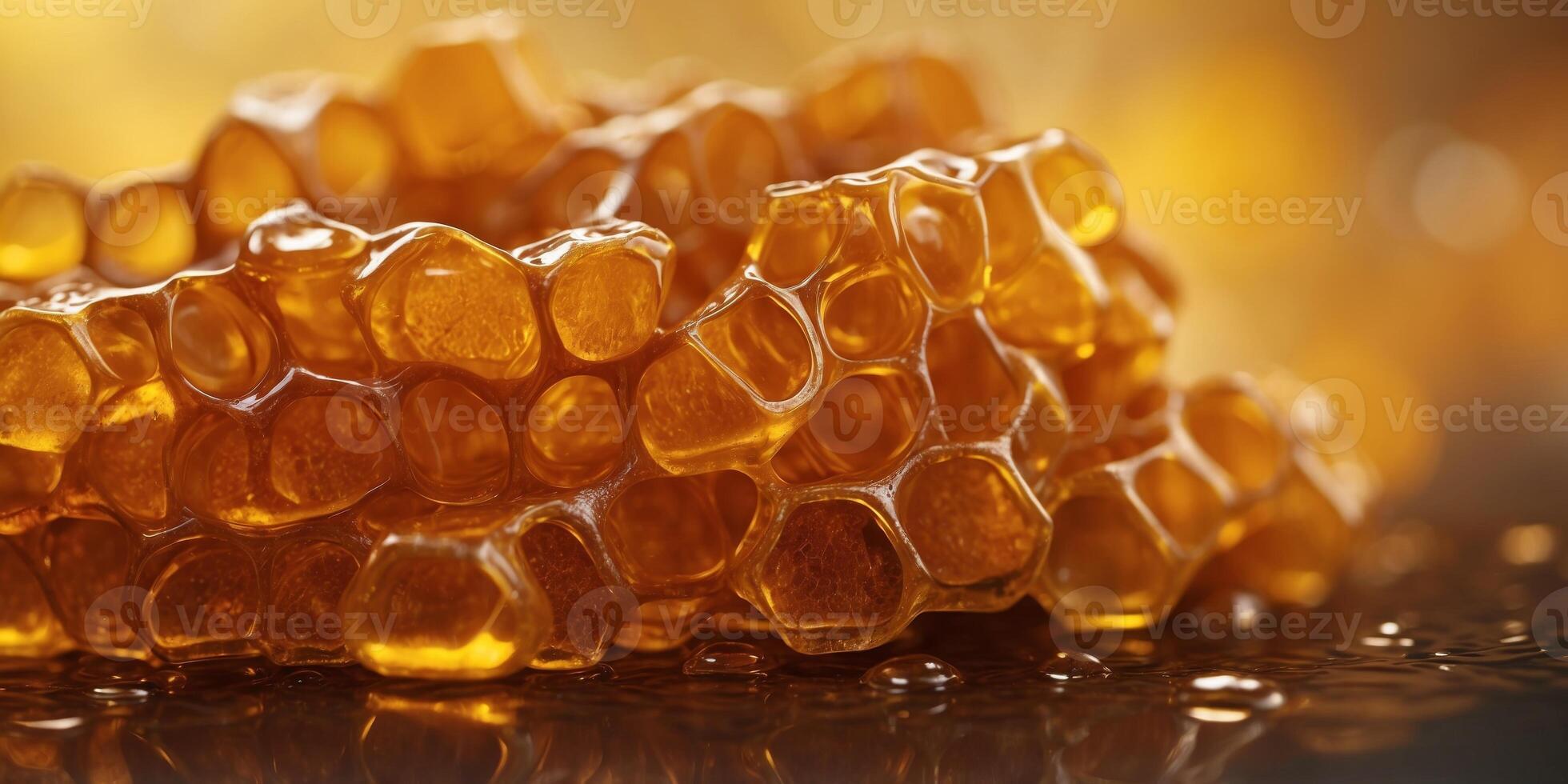 Fresh Organic Honeycomb with Golden Honey Dripping. photo