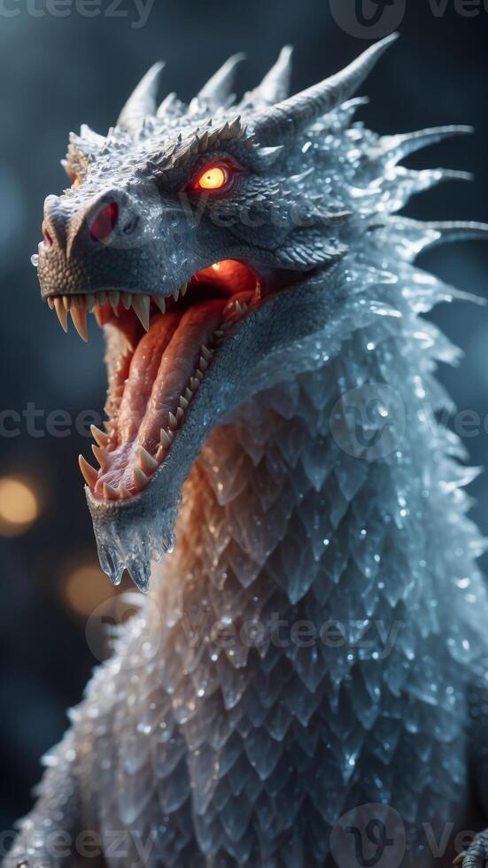 A dragon made of ice and lightning, its body crackling with energy. photo