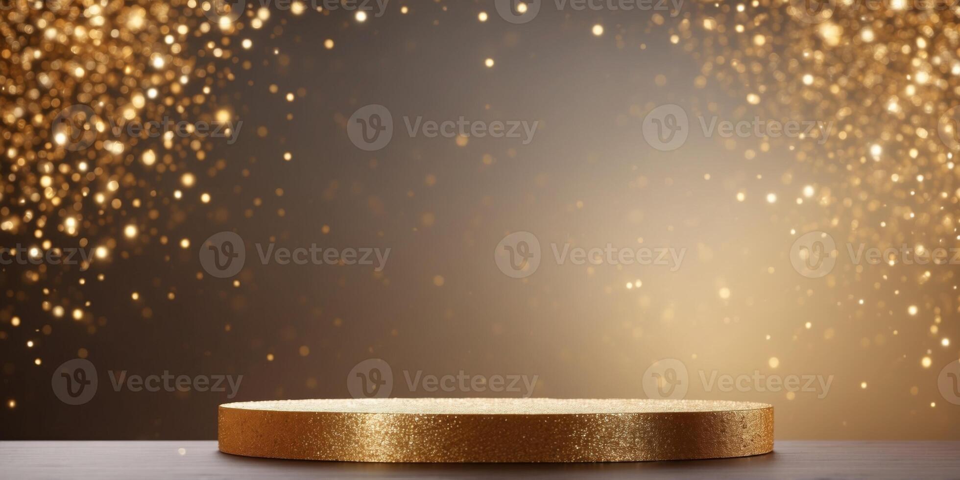 Golden podium for product presentation with sequins. photo