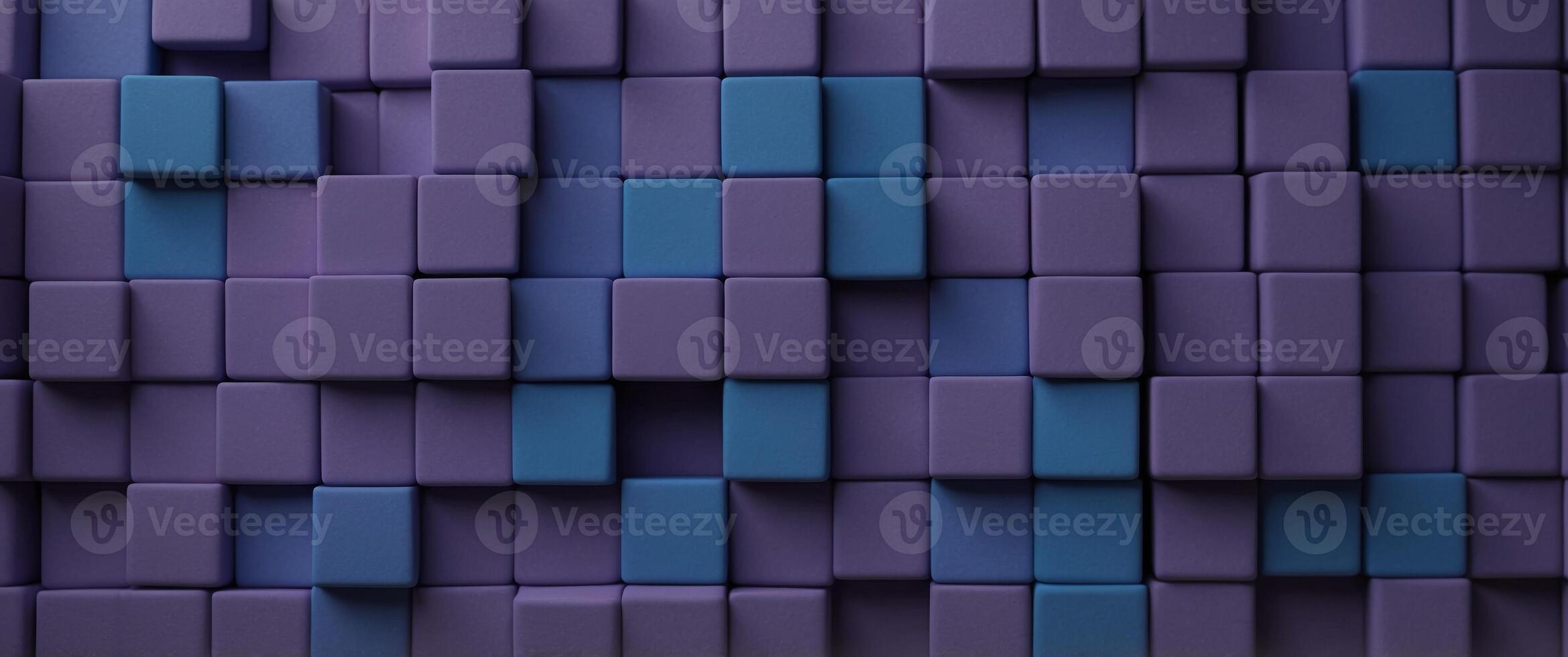 A wall of purple and blue blocks with a purple background. photo