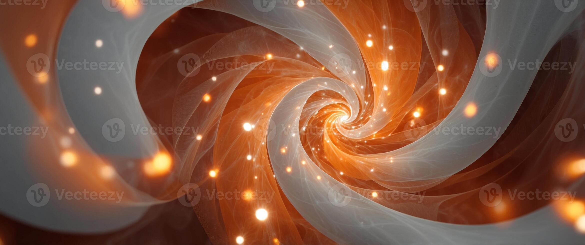 A white and orange spiral shape is lit up. photo