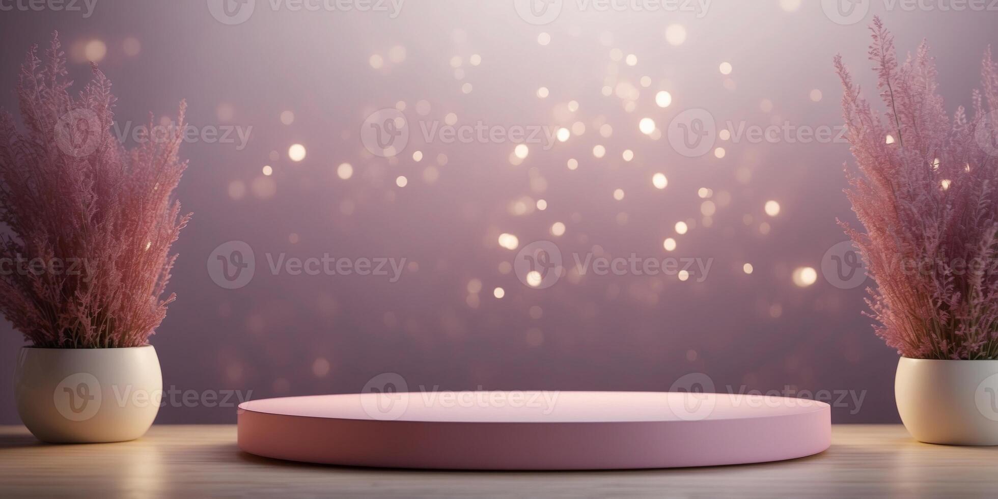 Podium soft pink and purple background can be used for mocking up or display product to make advertising. photo