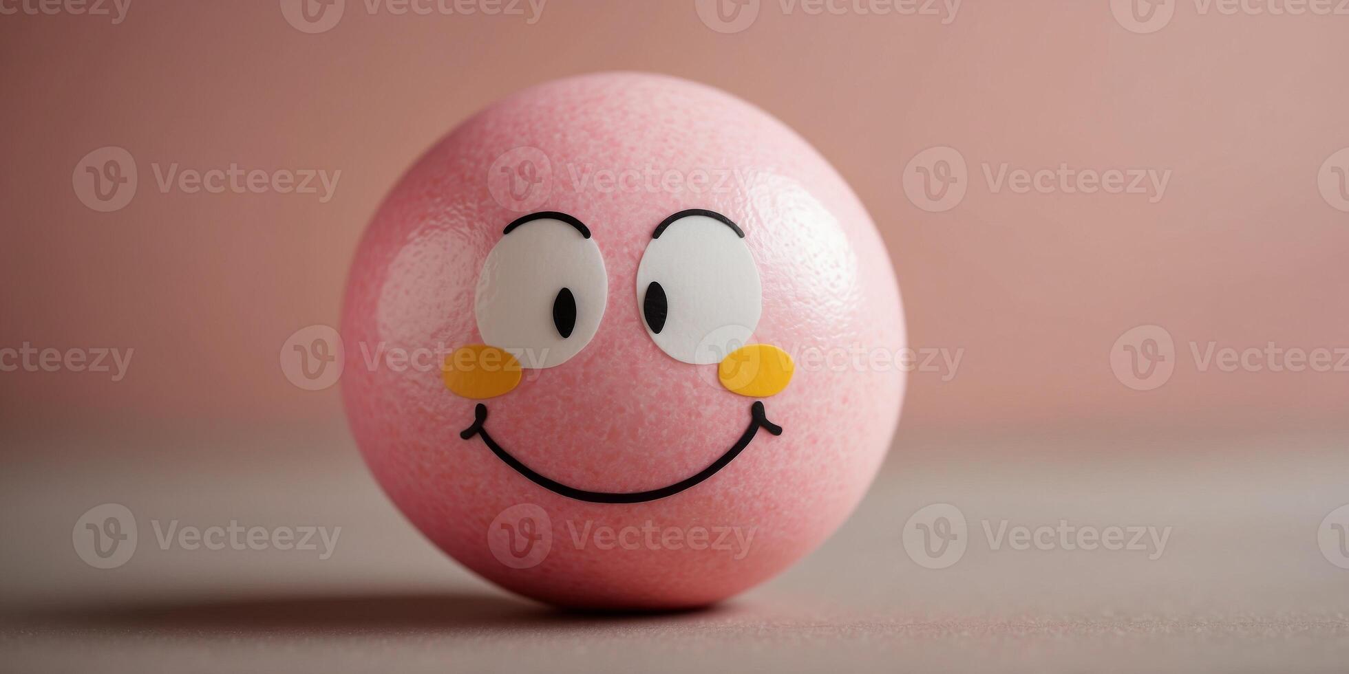 Pink smiley face ball on a soft pink background symbolizing calm positivity and happiness in a minimalist modern design with a focus on simplicity and joy. photo