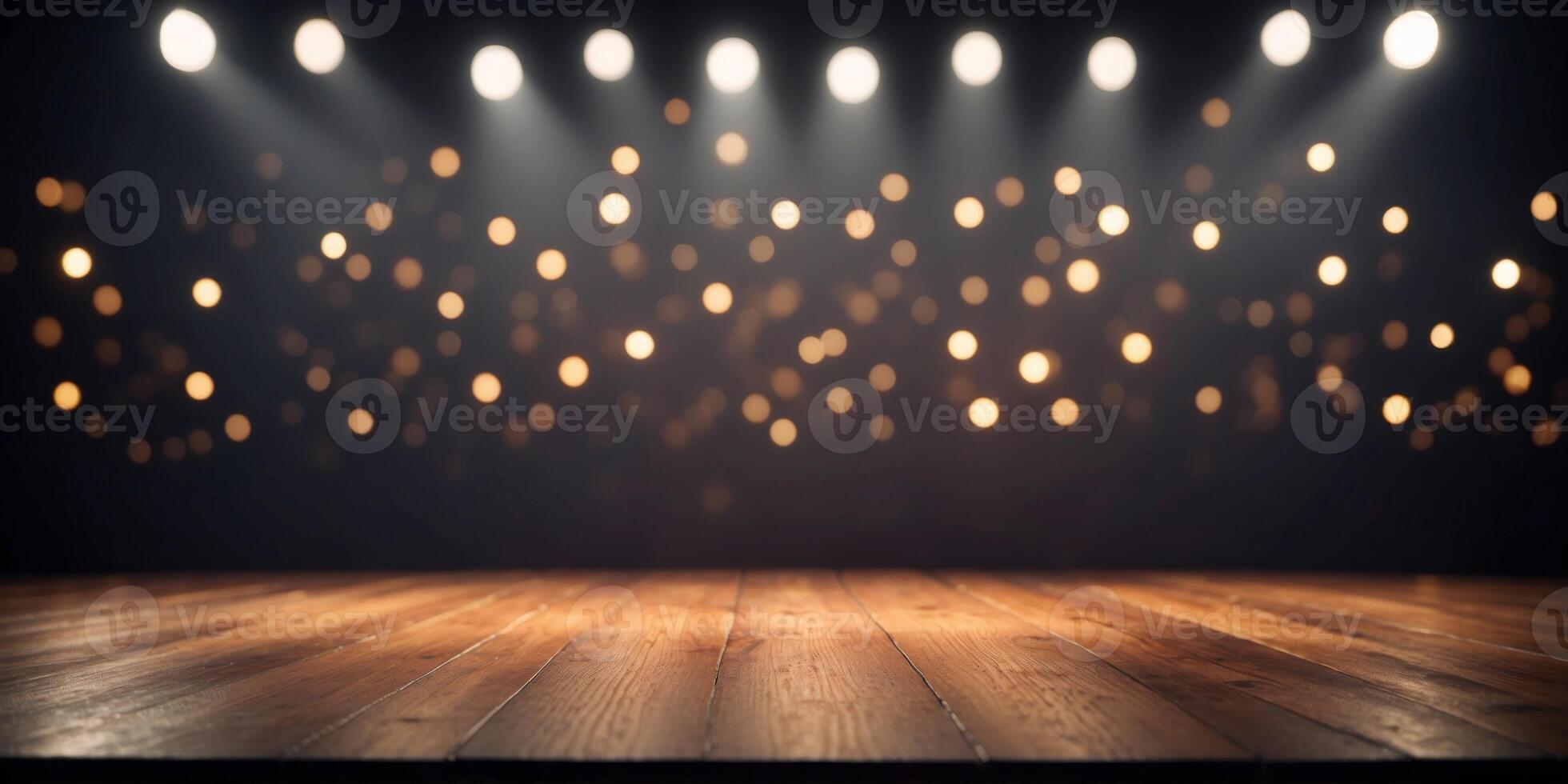 Stage lights illuminating an empty stage. photo