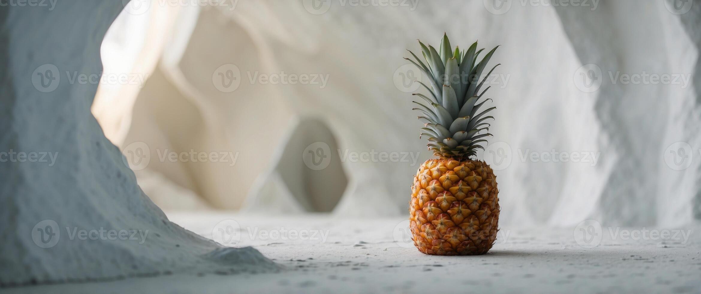 A Single Pineapple in a White Geometric Cave. photo