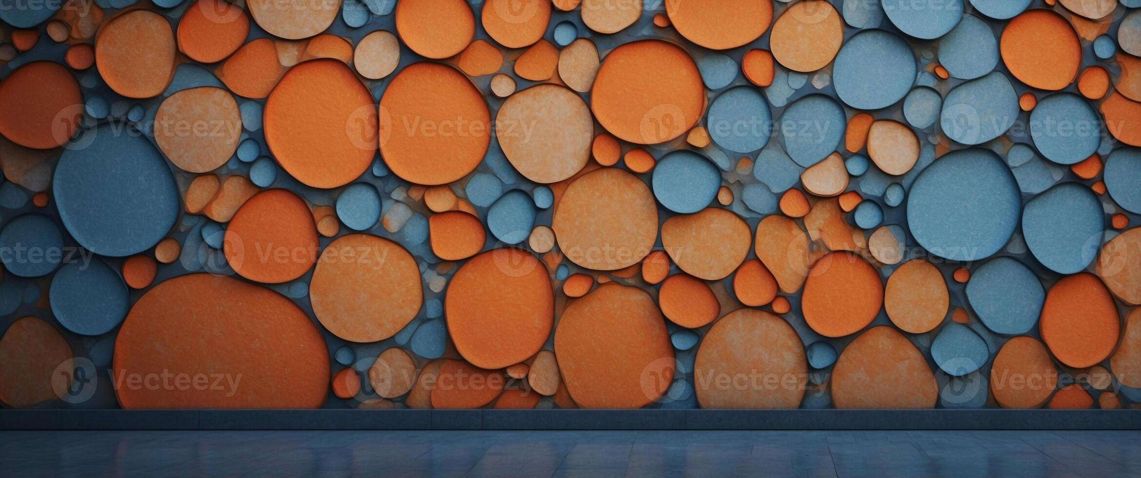 A wall with a lot of spots and a blue and orange background. photo