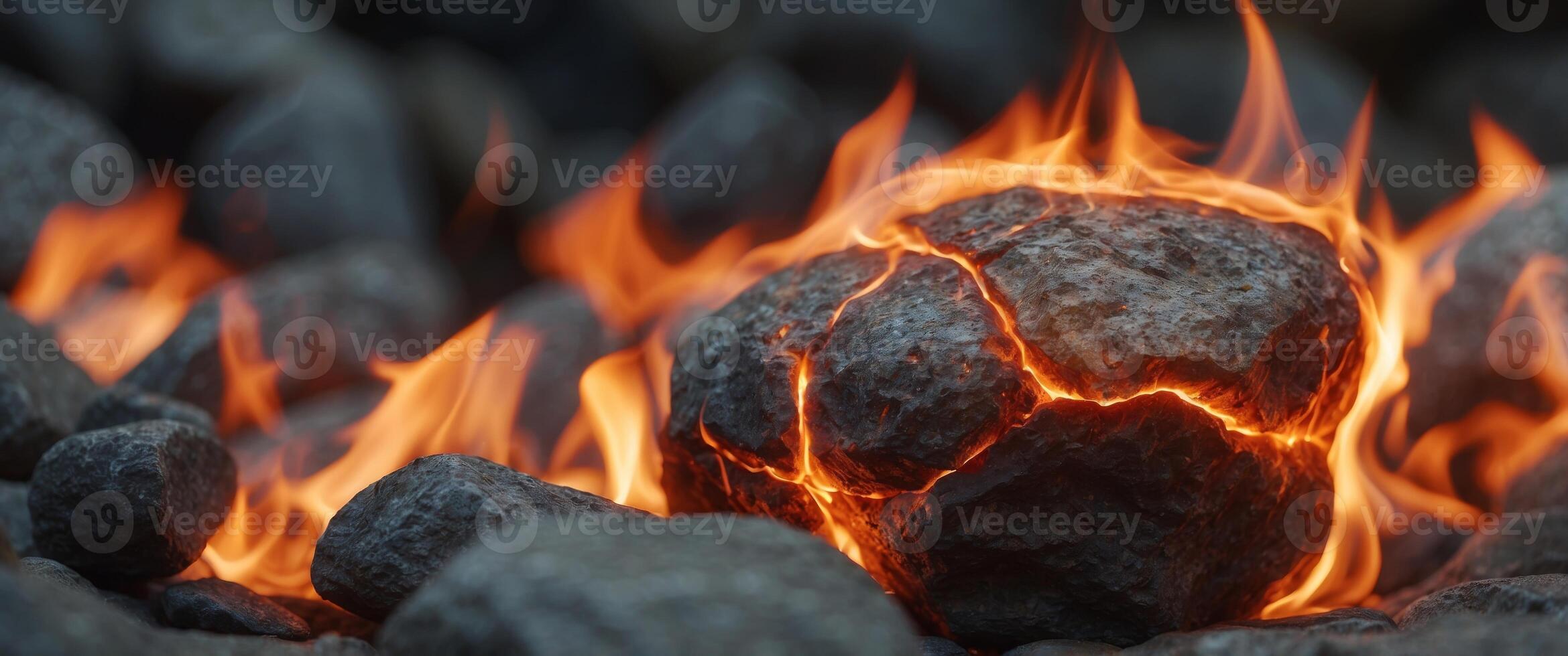 A close up of a rock with a lot of fire on it. photo