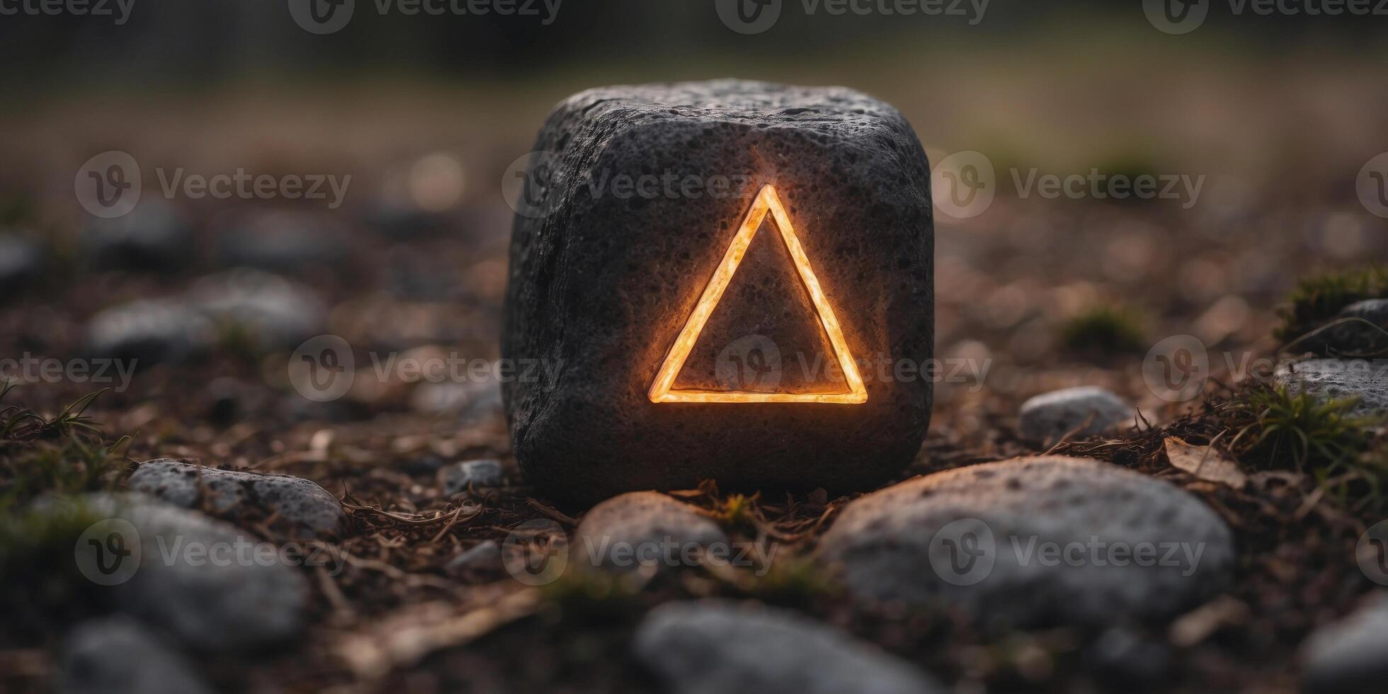 A glowing rune-covered stone embedded in the ground, radiating power. photo