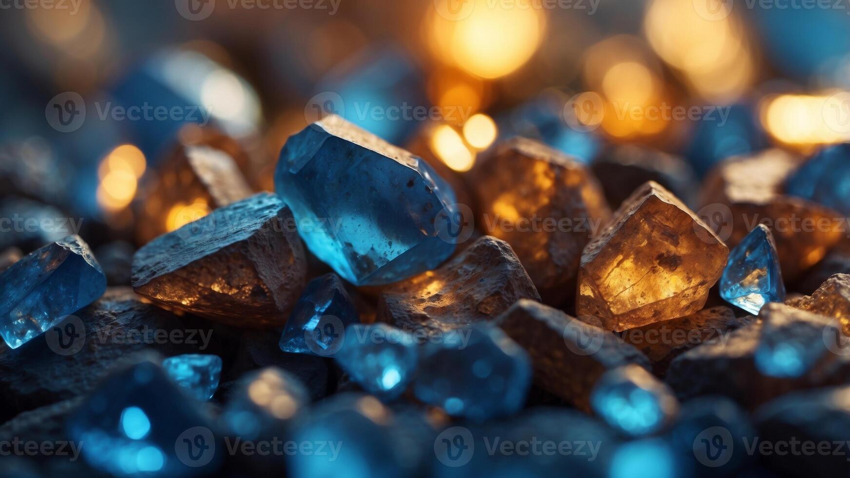 blue crystals with a rough surface illuminated by a bright light the surface of the crystals is covered with small cracks and imperfections. photo