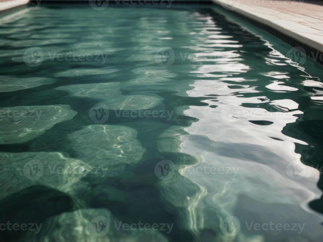 A pool with a green water and a white tile floor. photo