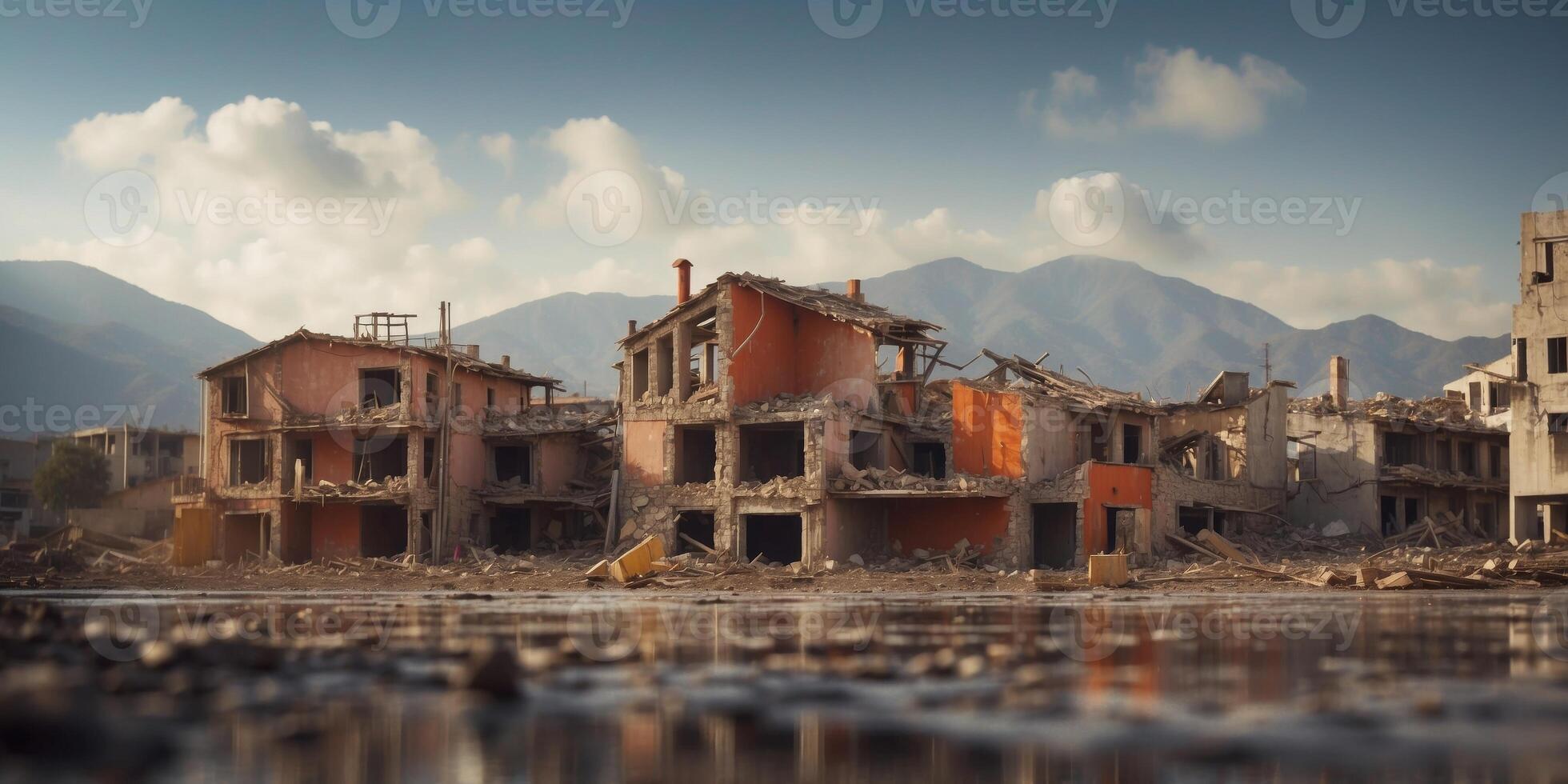 Earthquake destruction destroyed building rescue. photo