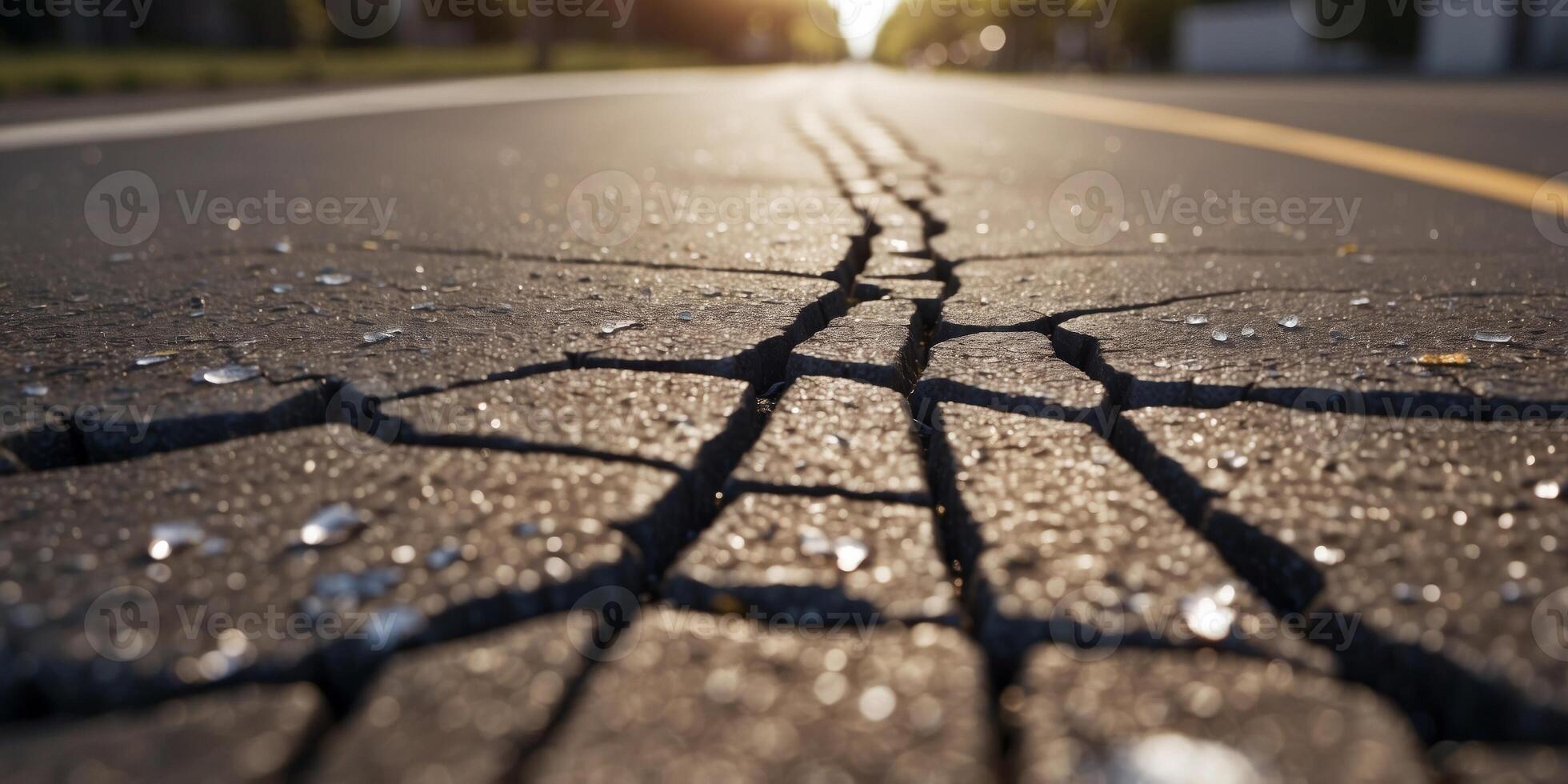 Cracked Asphalt Road After Earthquake Disaster. photo
