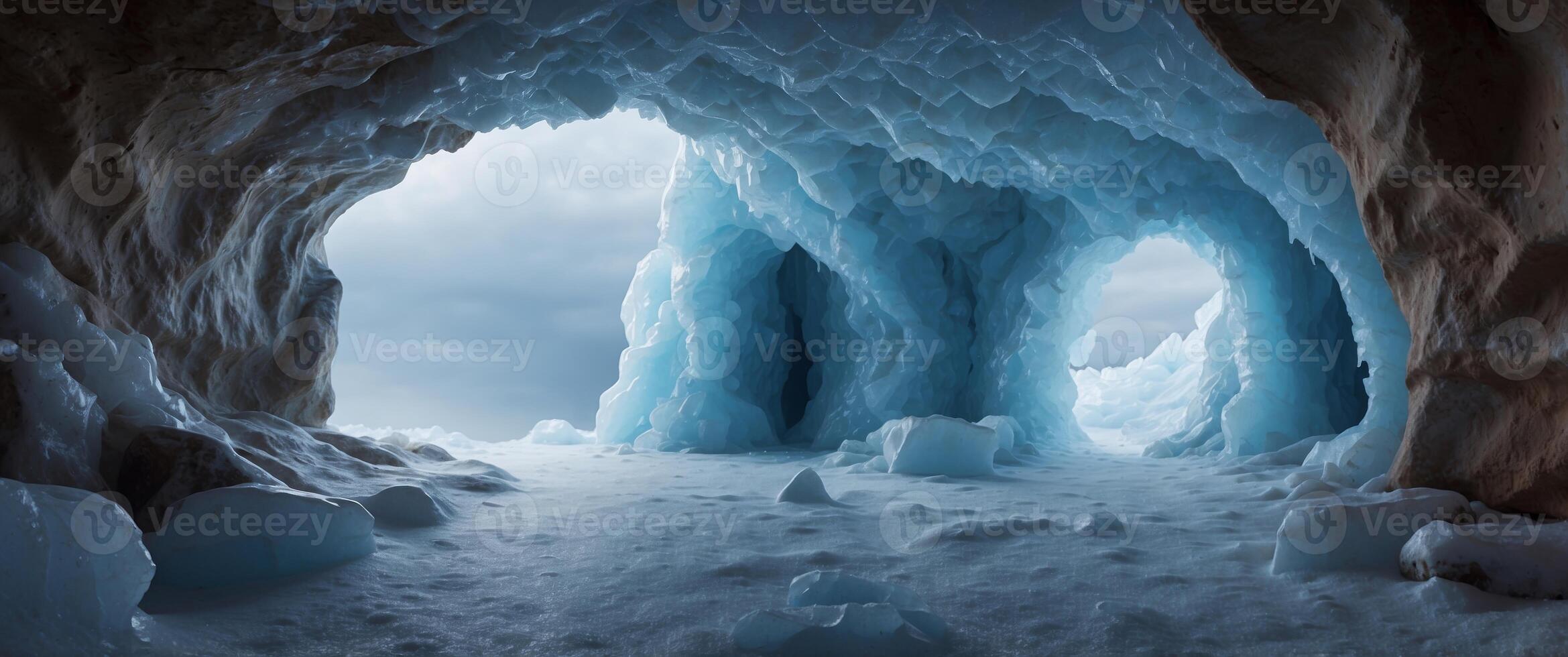 A Blue Water Pathway Through a Cave of Frozen Clouds. photo