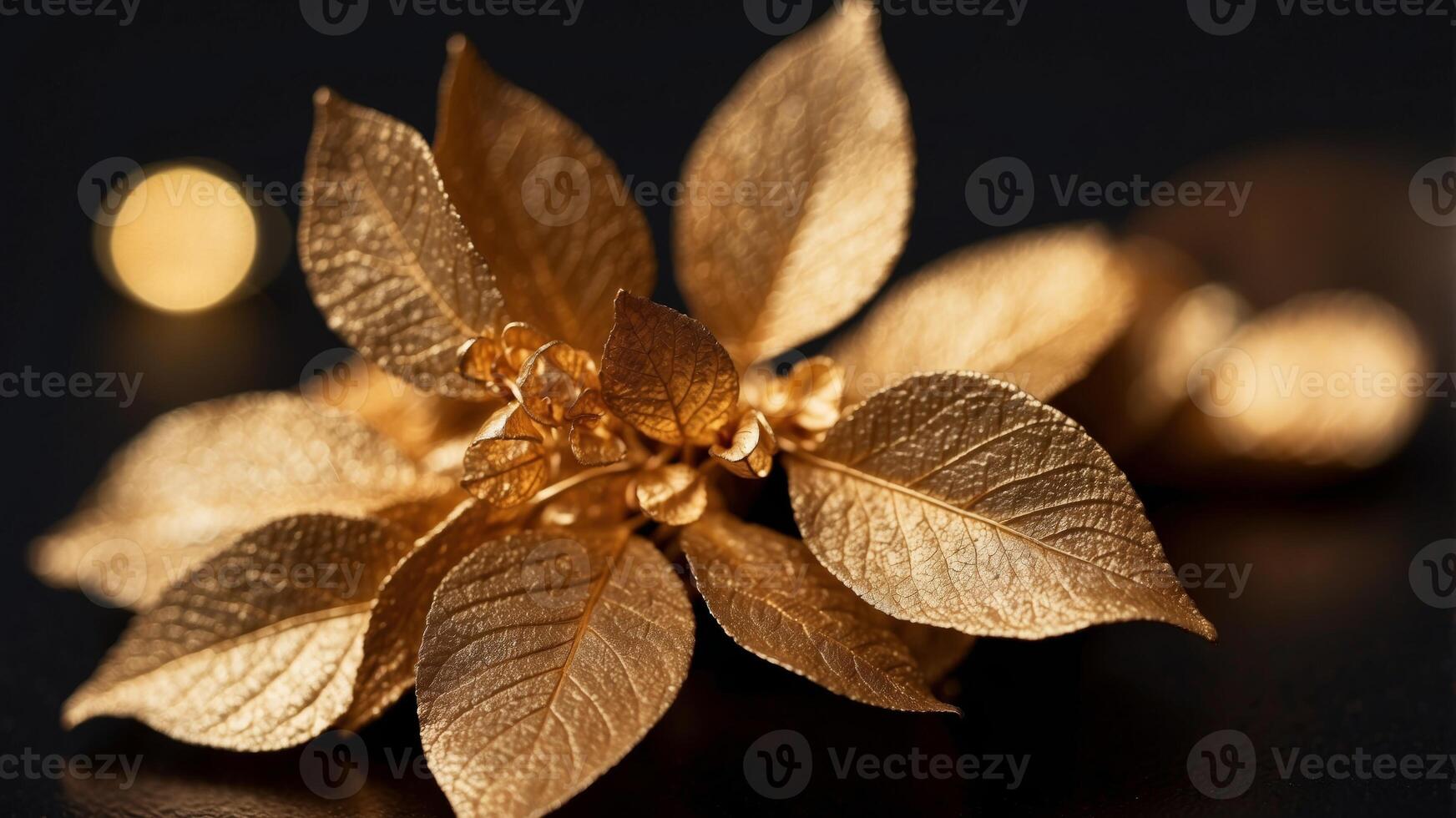 A gold leaf design is on a black background. photo