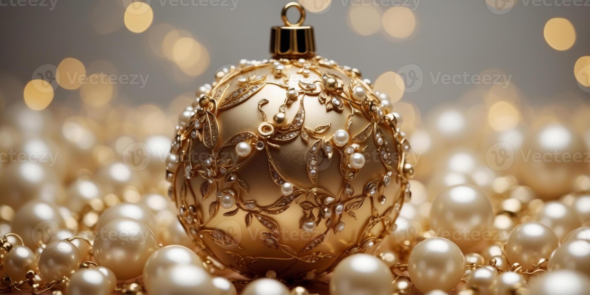 Design with Floral and Geometric Objects gold ball and pearls. photo
