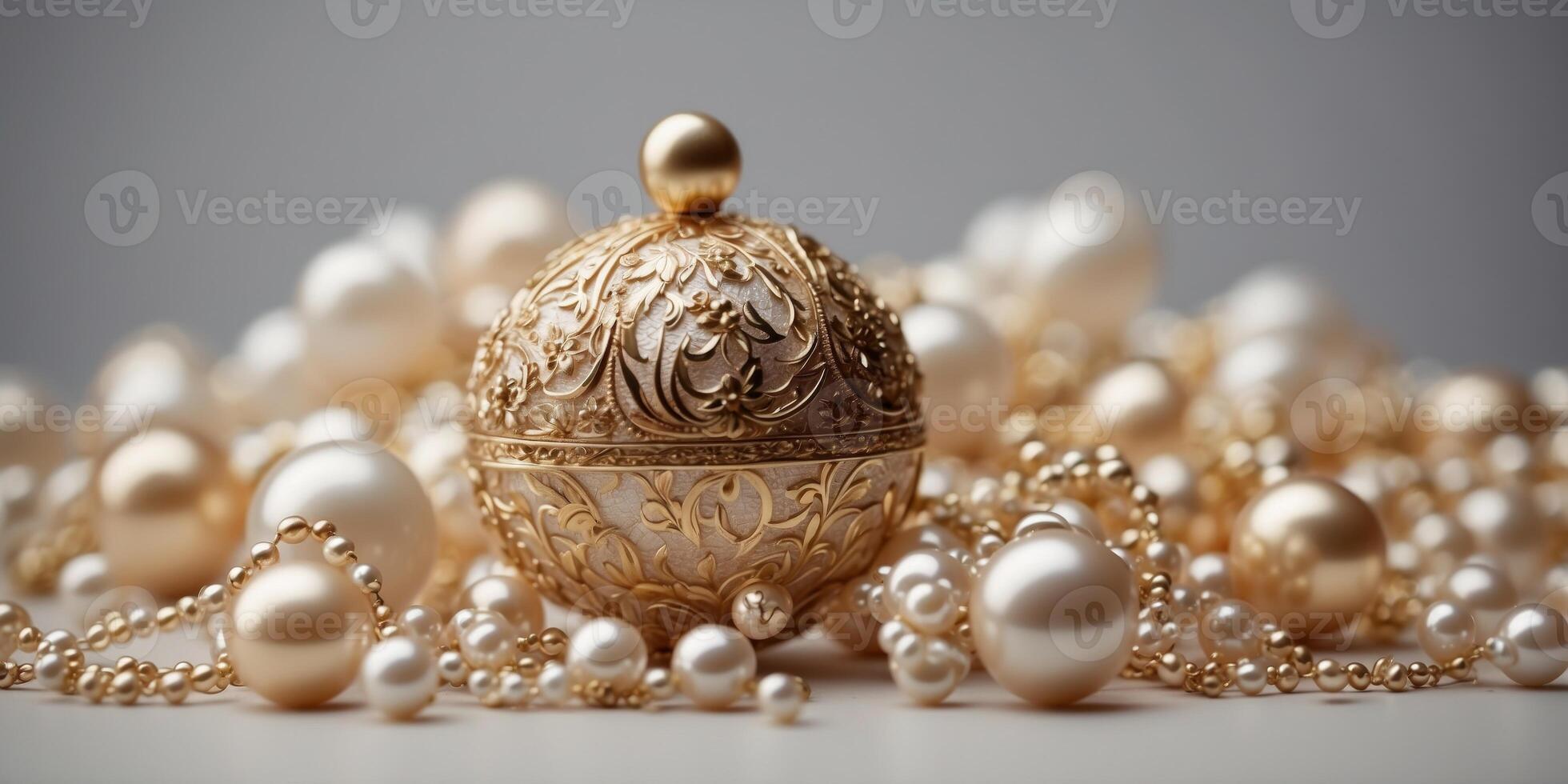 Design with Floral and Geometric Objects gold ball and pearls. photo