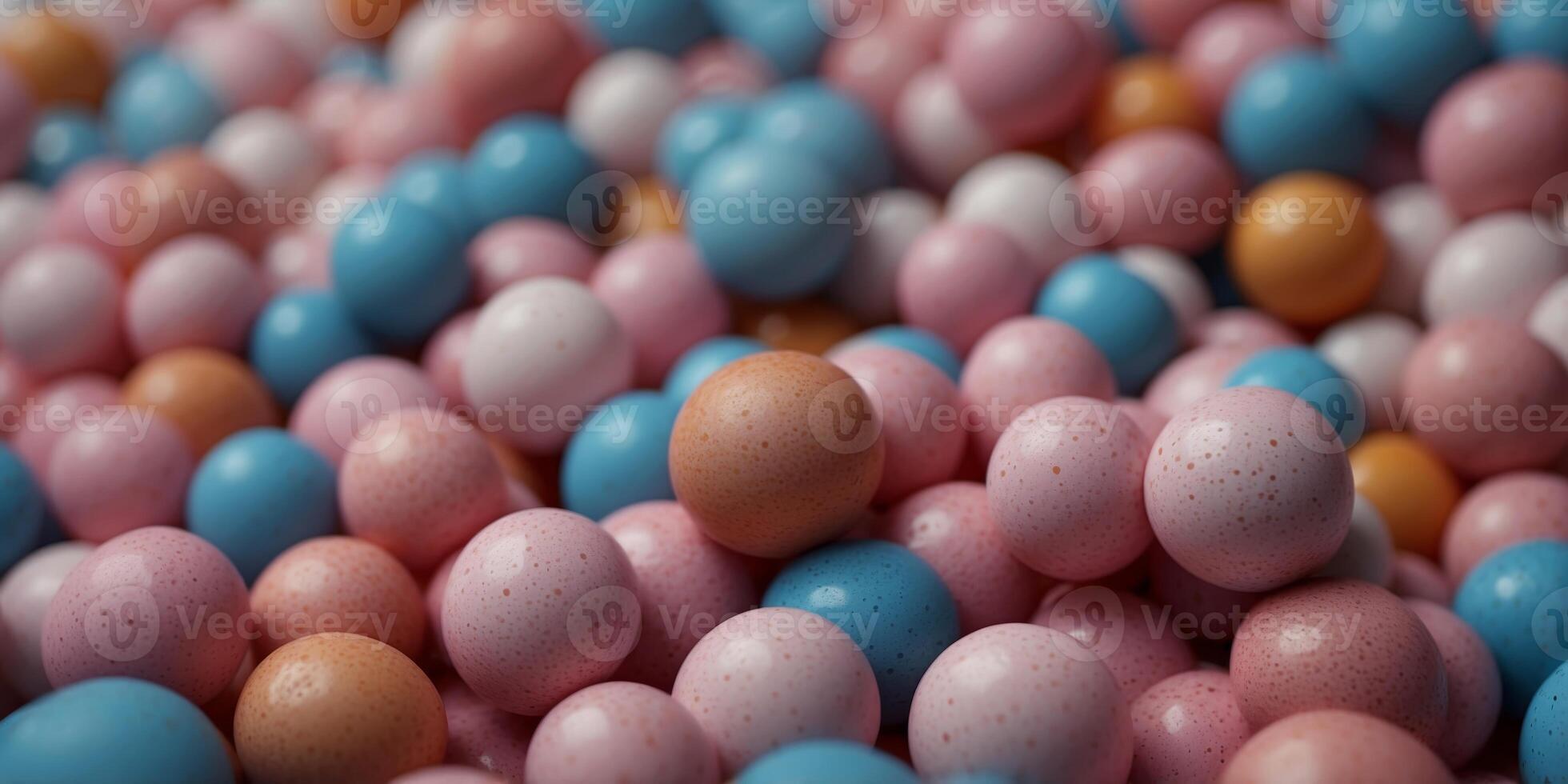 Colorful round objects arranged on pink and blue backgrounds. photo