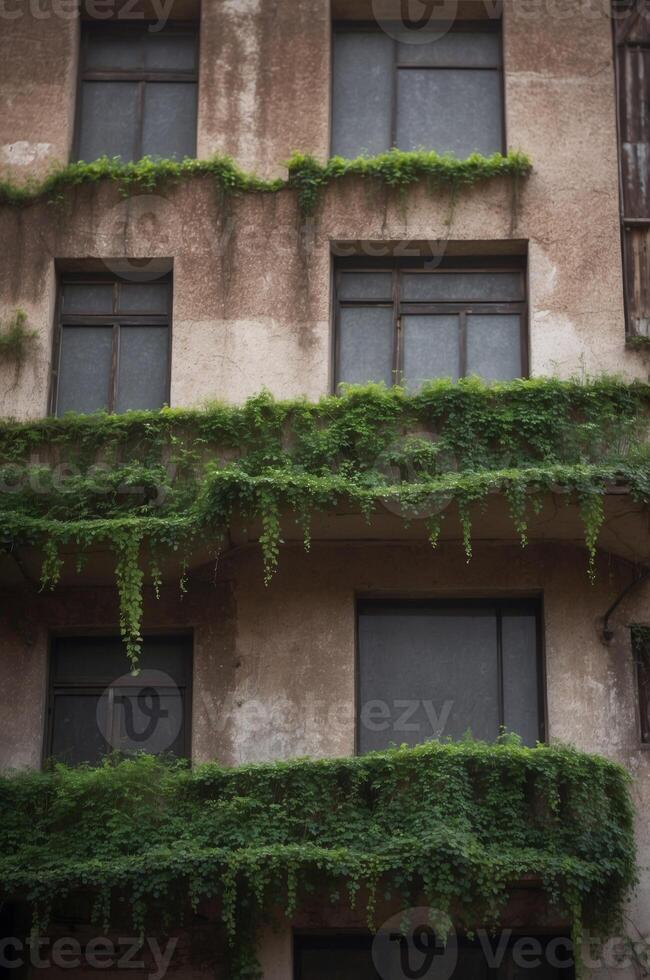 misterioso abandonado edificio cubierto en denso hiedra. foto