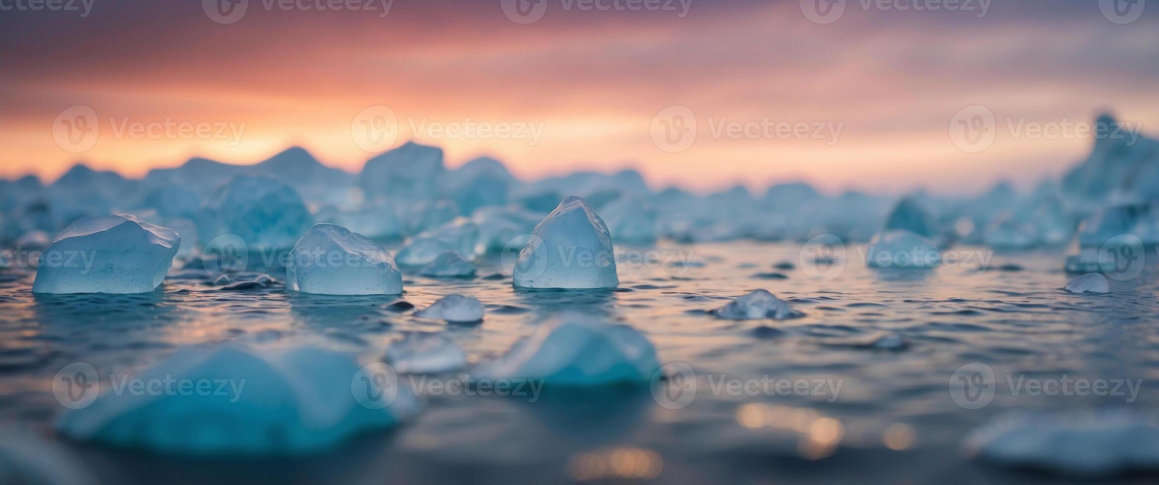 frozen arctic landscape with water and ice. photo