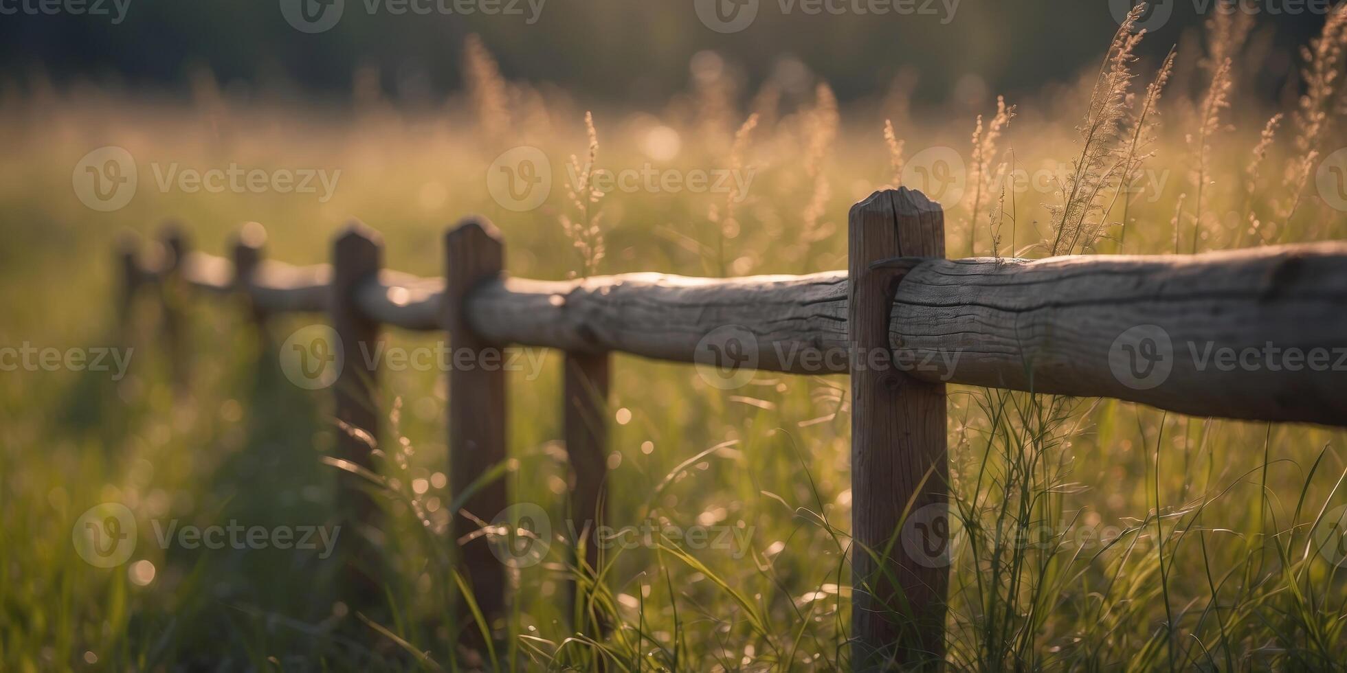 A section of wooden fence overgrown with grass and weeds. photo