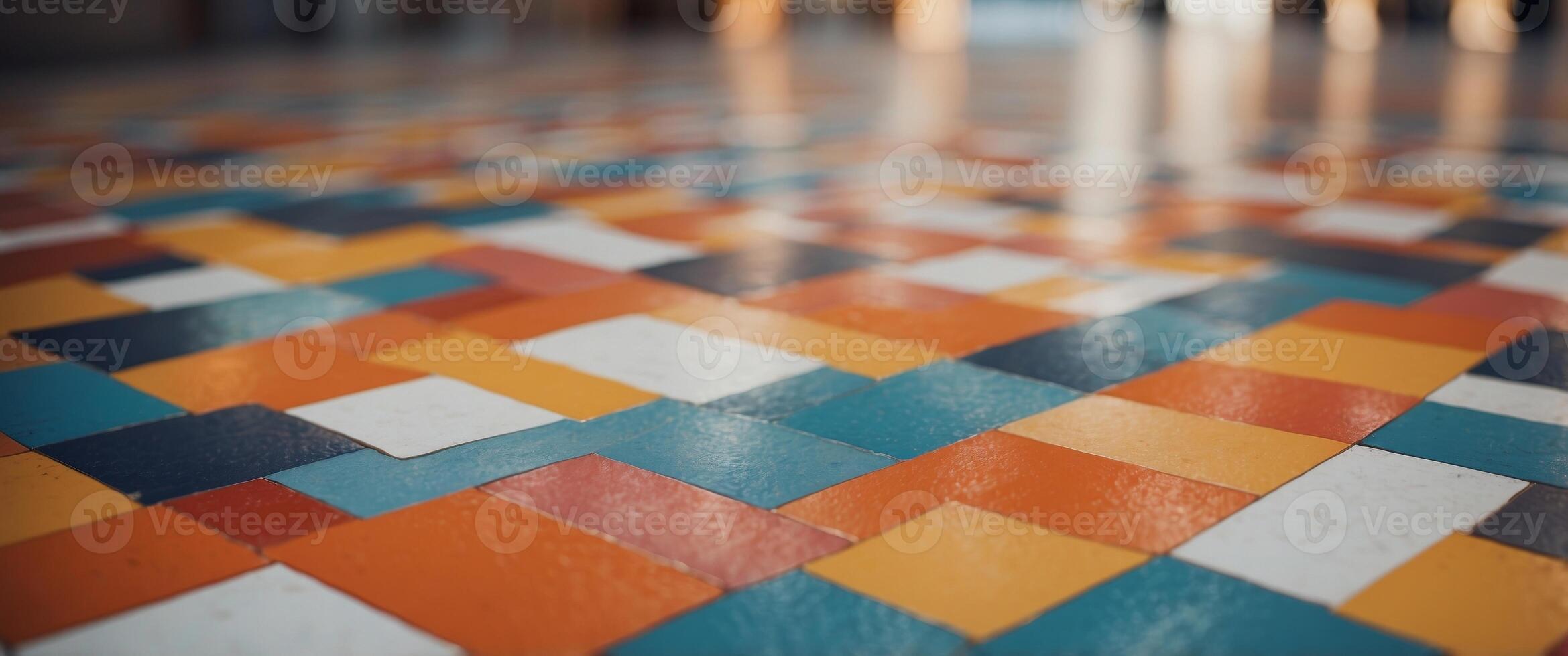 Colorful Geometric Floor with White Lines and Shadows. photo