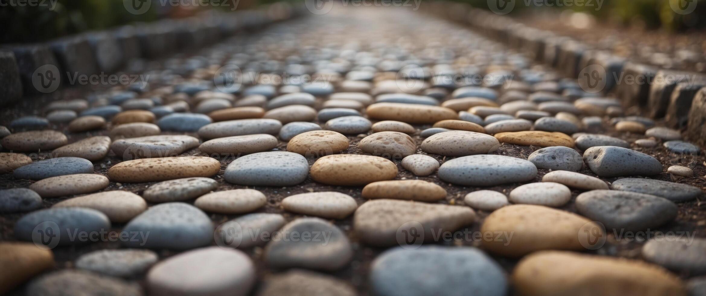 A landscaped path paved with natural stone. photo