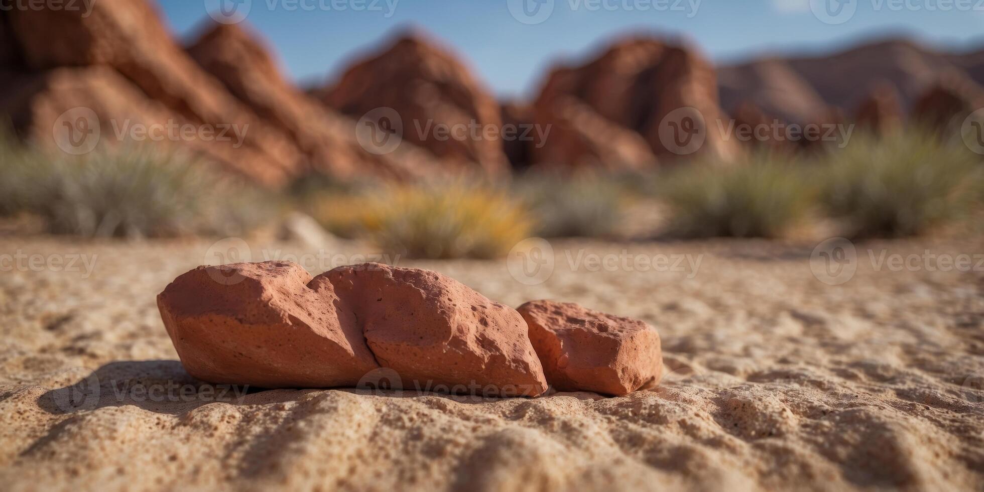 Red rocks in the desert surrounded by bright. photo