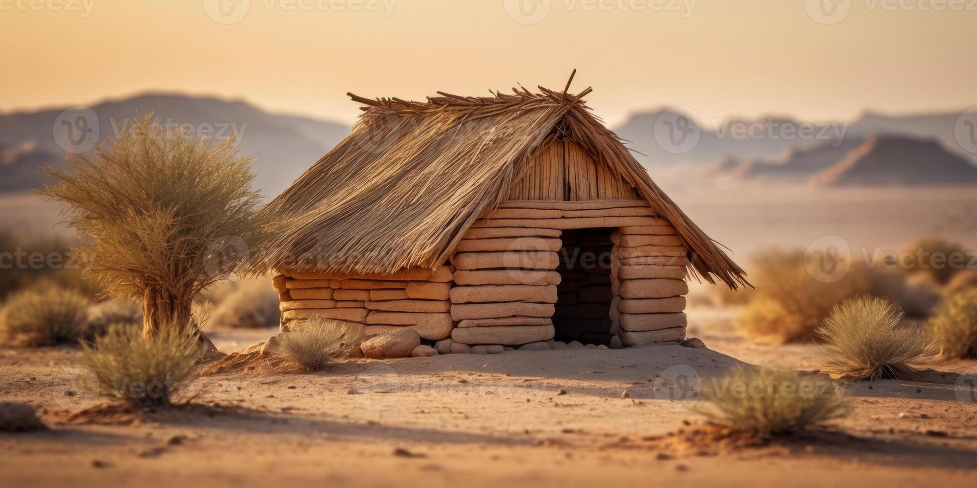 Ancient hut in the desert standing the test of time. photo